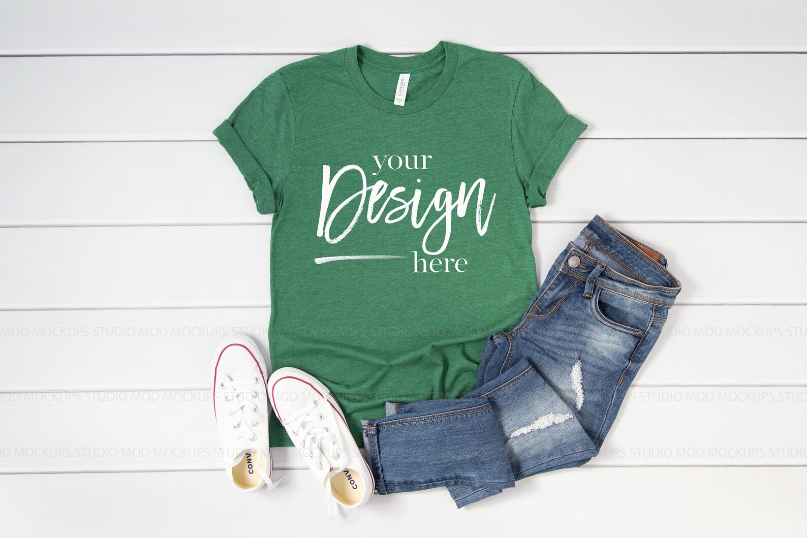 T-shirt Mockup Heather Grass Green Bella Canvas 3001 Mockup | Etsy