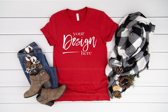 Bella Canvas 3001 T Shirt Mockup Canvas Red Holiday Mockup Etsy