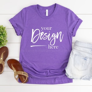 T-Shirt Mockup, Bella Canvas 3001 Mockup, HEATHER TEAM PURPLE, Tshirt mockup, shirt mockup, Flat Lay, Mockup Shirt, Tshirt Mockups, Mock-up