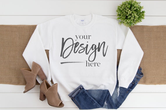 Sweatshirt Mockup Gildan 18000 Mockup White Sweatshirt T Shirt Etsy