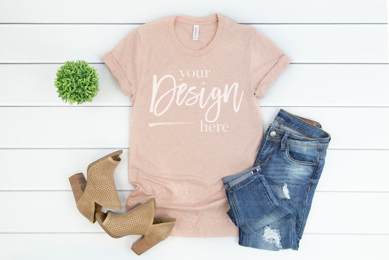 Download HEATHER PRISM PEACH Bella Canvas 3001 T-Shirt Mockup Women ...