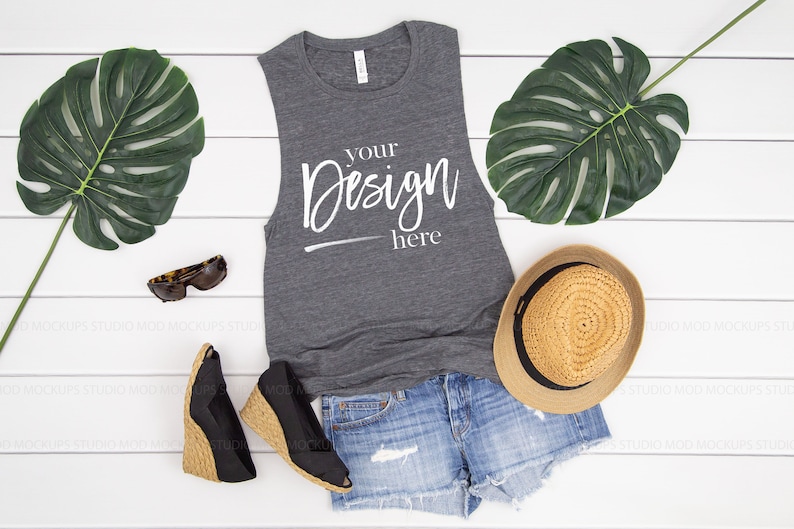 Bella Canvas 8803 Mockup Asphalt Slub Tank Flat Lay Muscle ...