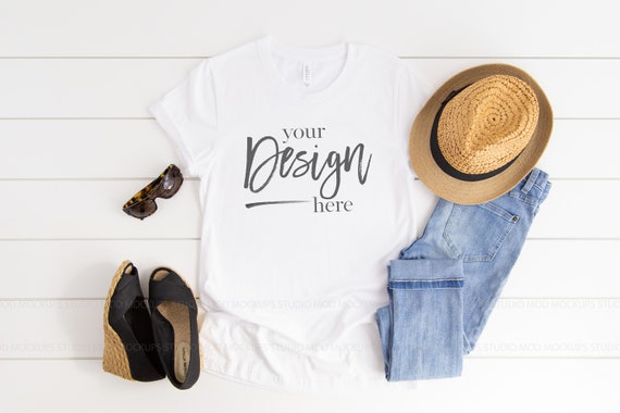 Mock Up Shirt 3001 White Flat Lay Shirt Mockup Tshirt Mockup Etsy