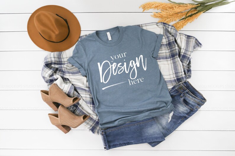 Bella Canvas 3001 Mockup Fall Mockup HEATHER SLATE Tshirt