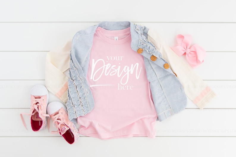 Download Kids Shirt Mockup 3001T PINK Girls Shirt Mockup Flat Lay Shirt | Etsy