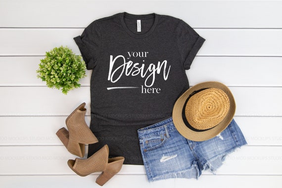 Dark Grey Heather 3001 Bella Canvas T Shirt Mockup Women Etsy