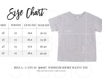 Bella Canvas 3001T Mockup Size Chart | Bella Canvas Size Chart Youth | Size Chart Bella 3001T | 3001T Size Chart | Bella Canvas Size Guide