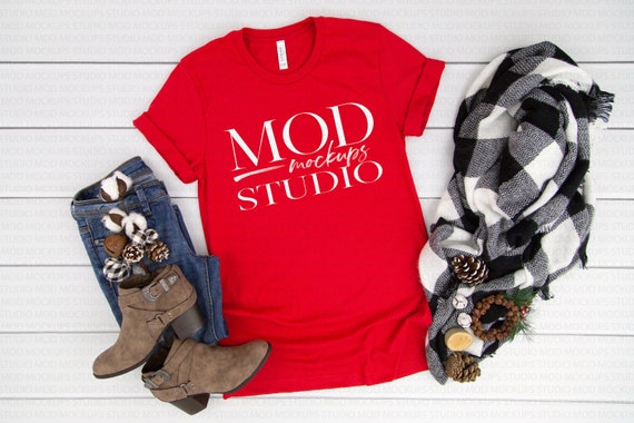 Download Red Bella Canvas 3001 T-shirt Mockup Holiday Mock up | Etsy