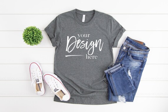3001 Mockup Bella Canvas Mockup Tshirt Deep Heather Flat Lay Etsy