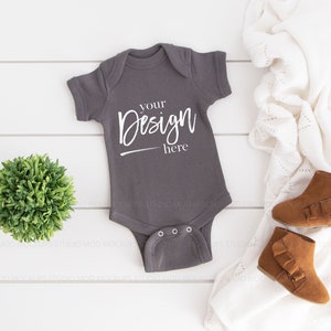 Rabbit Skins 4400 Mockups, CHARCOAL, Baby Mockup, Baby Bodysuit Mockup, Baby Mock up, Rabbit Skins Mockup, Baby Mock-up Stock Photo