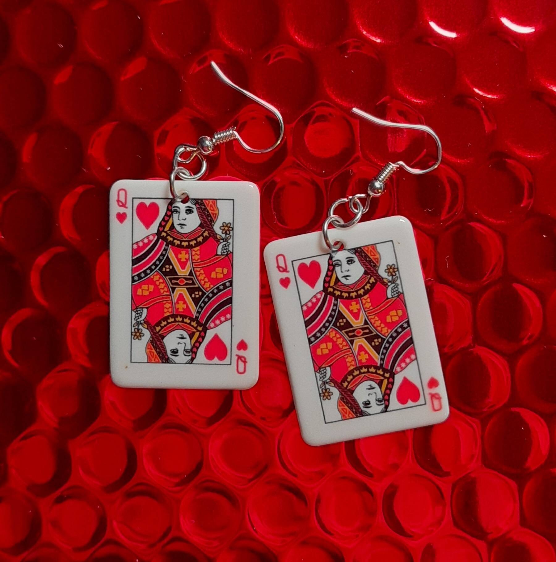 Queen of hearts playing card earrings second stock sale