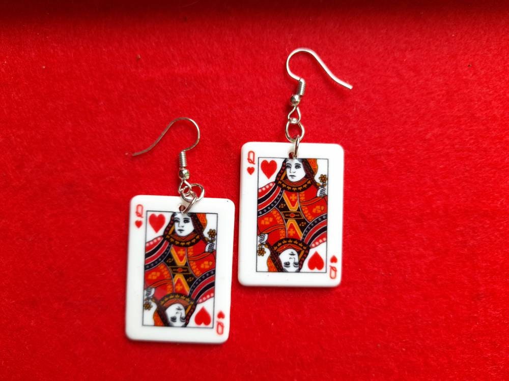 Queen of hearts playing card earrings