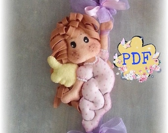 Baby Birth Bow Template Little Angel with Balloon PDF, Tilda Style, Creative Sewing Birth Banner, Gift, Room Decoration