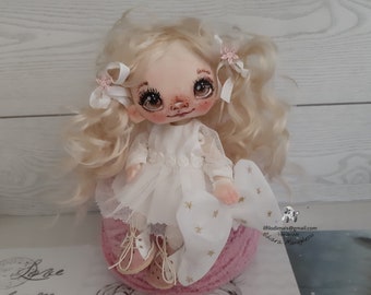 Collectible cloth doll angel, with blonde hair