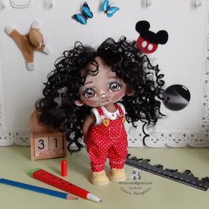 OOAK black cloth doll made and painted by hand, Gift idea for collectors and enthusiasts