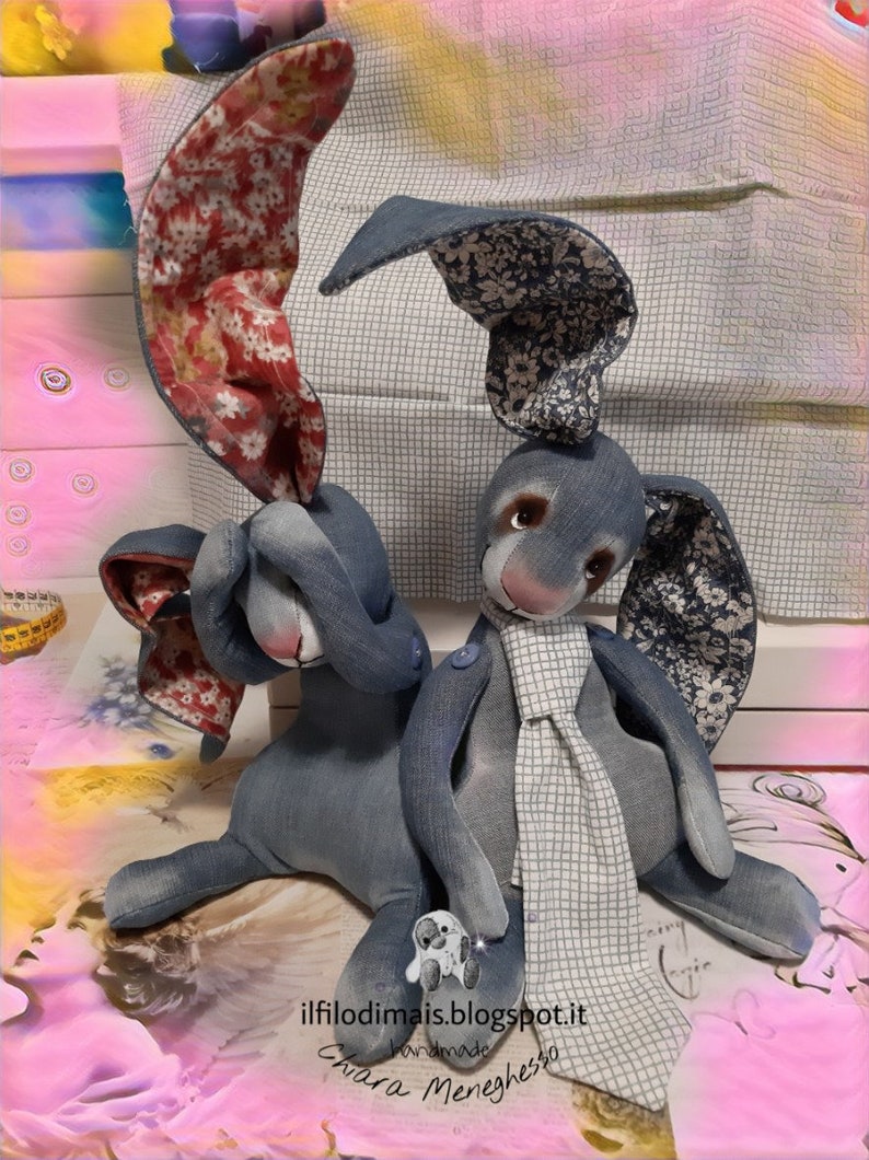 PDF pattern of a rabbit and a hare in jeans - Creative sewing tutorial using recycled denim or fabric, step by step image 6