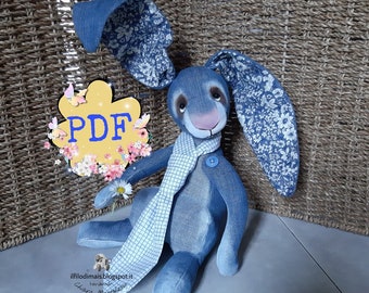 PDF pattern of a rabbit and a hare in jeans - Creative sewing tutorial using recycled denim or fabric, step by step