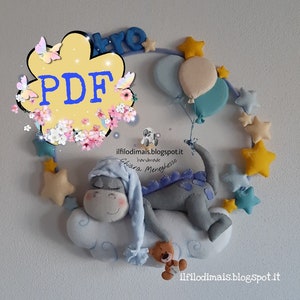 Fiocco nascita con draghetto, PDF con cartamodello per creare un banner per bambino o bambina, decorazione cucito a mano, Regalo