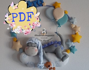 Birth bow with dragon, PDF with pattern to create a banner for a boy or girl, hand-sewn decoration, Gift