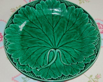 Antique Wedgwood Majolica Green Cabbage Leaf Plate, Small Chip to rim, 8" Diameter,