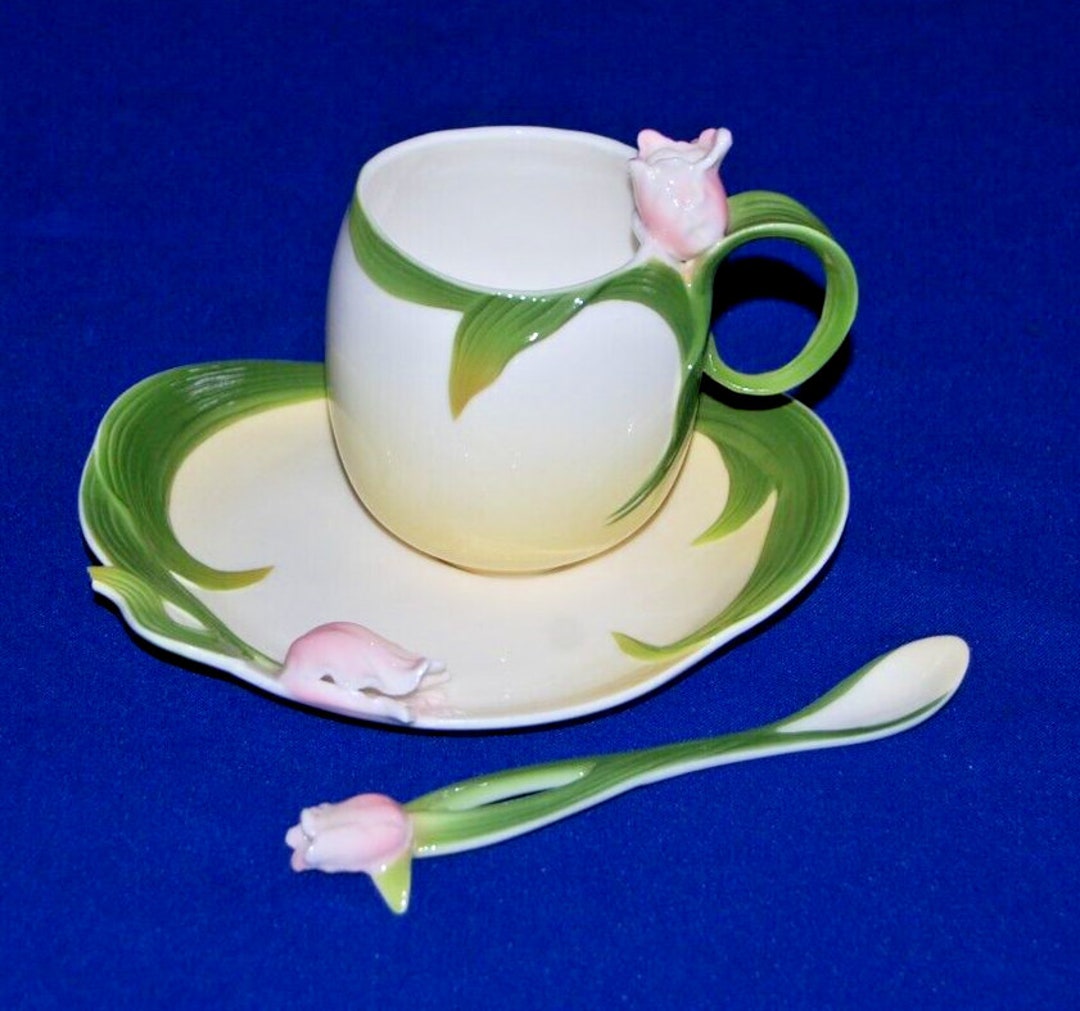 Graff Porcelain Tulip Design Cup Saucer & Spoon. Etsy