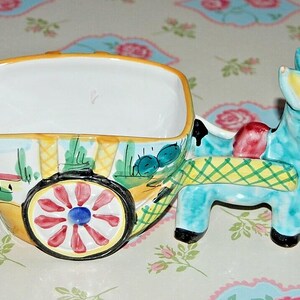 Vintage Italian Pottery Hand Painted Donkey & Cart Planter. 1950's.