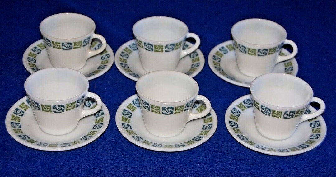 Vintage Pyrex Set 6 Checkers Cups & Saucers, - Etsy UK