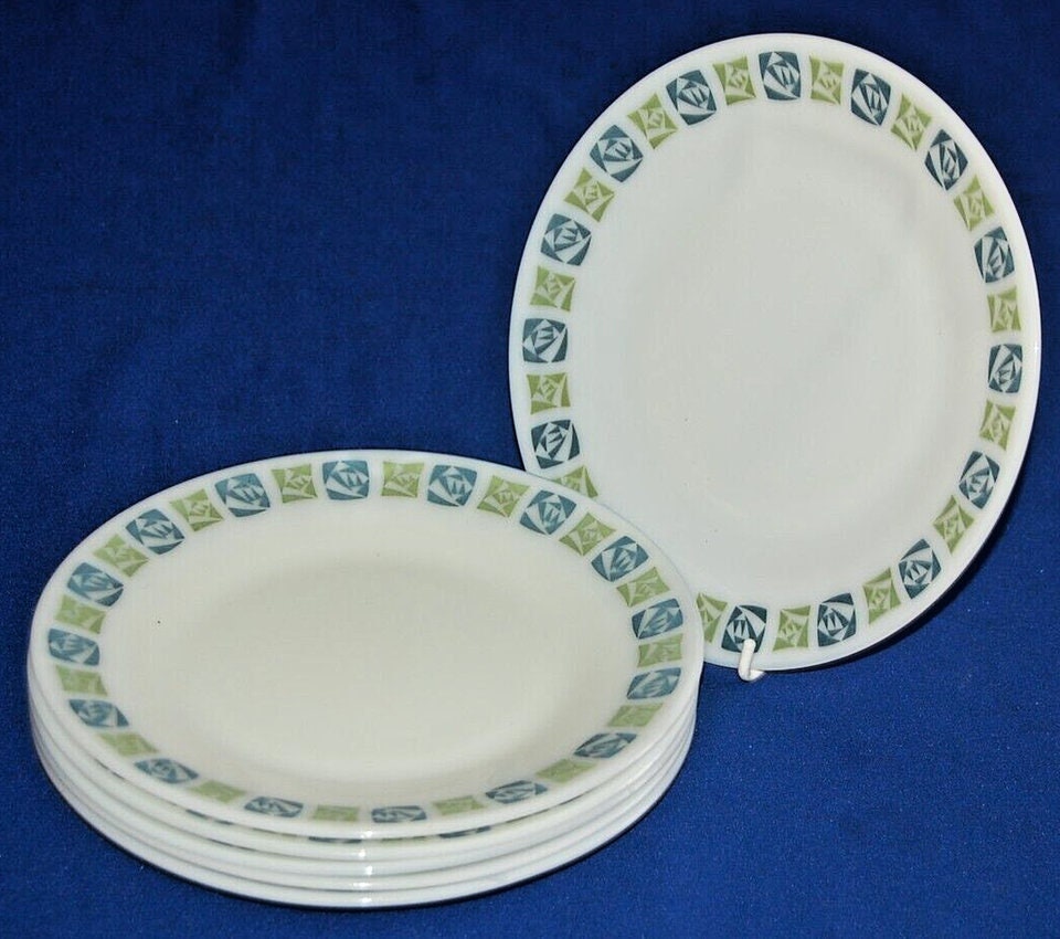 Vintage Pyrex Set 6 Checkers Salad Plates, 8.5