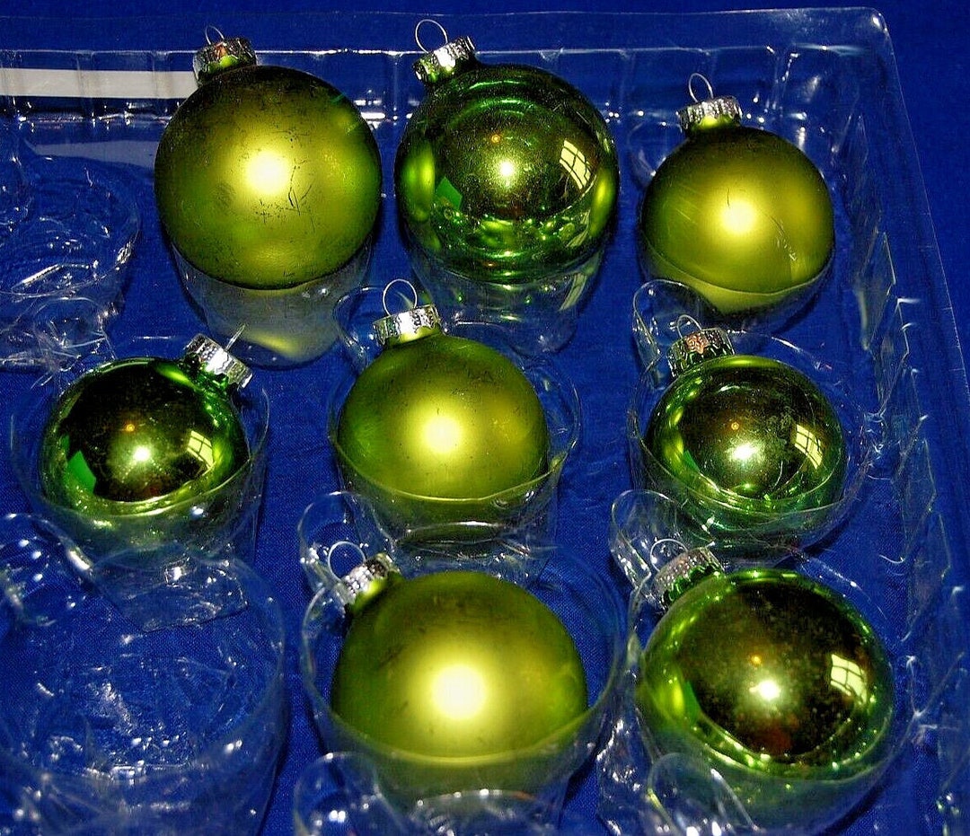 Vintage 8 Green Glass Christmas Tree Round Baubles, 1H Etsy