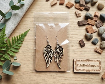 Holzohrringe Flügel – Federleichte Statement Ohrringe aus Echtholz, Boho-Stil, Laser-Cut Design, Geschenk für Sie, Natur-Schmuck