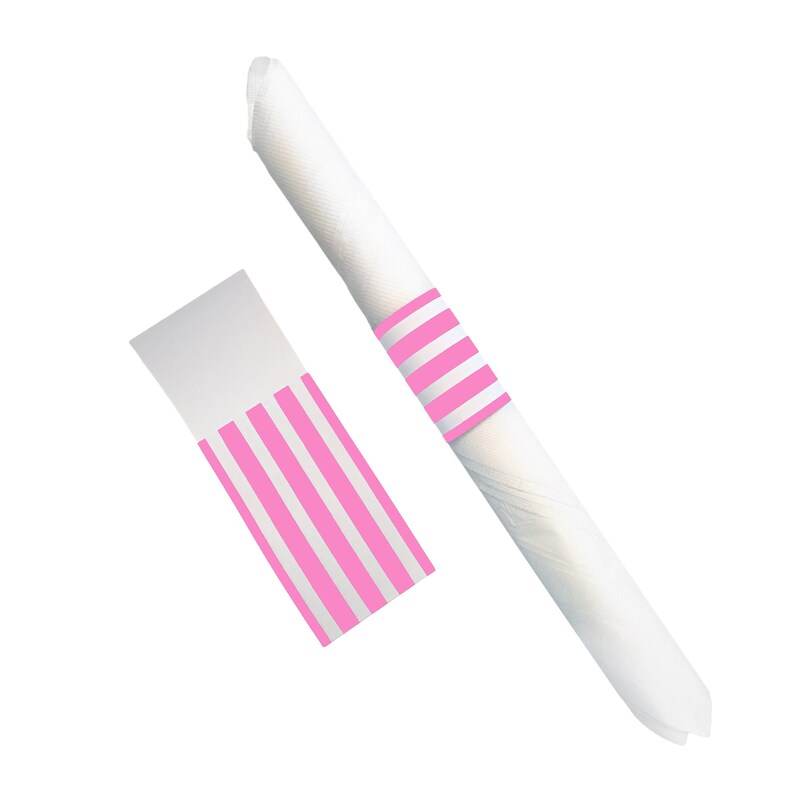 Pink and White Striped Self Adhesive Paper Napkin Bands Etsy