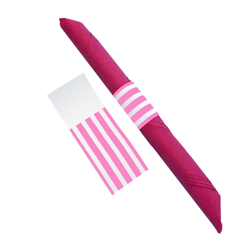 Pink and White Striped Self Adhesive Paper Napkin Bands Etsy