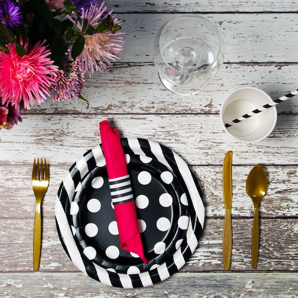 Black and White Striped Self-Adhesive Paper Napkin Bands