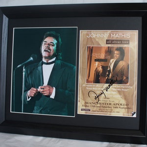 JOHNNY MATHIS signed Concert Flyer Matted Framed   authentic  Not Copy or Printed Signature Registered Dealer