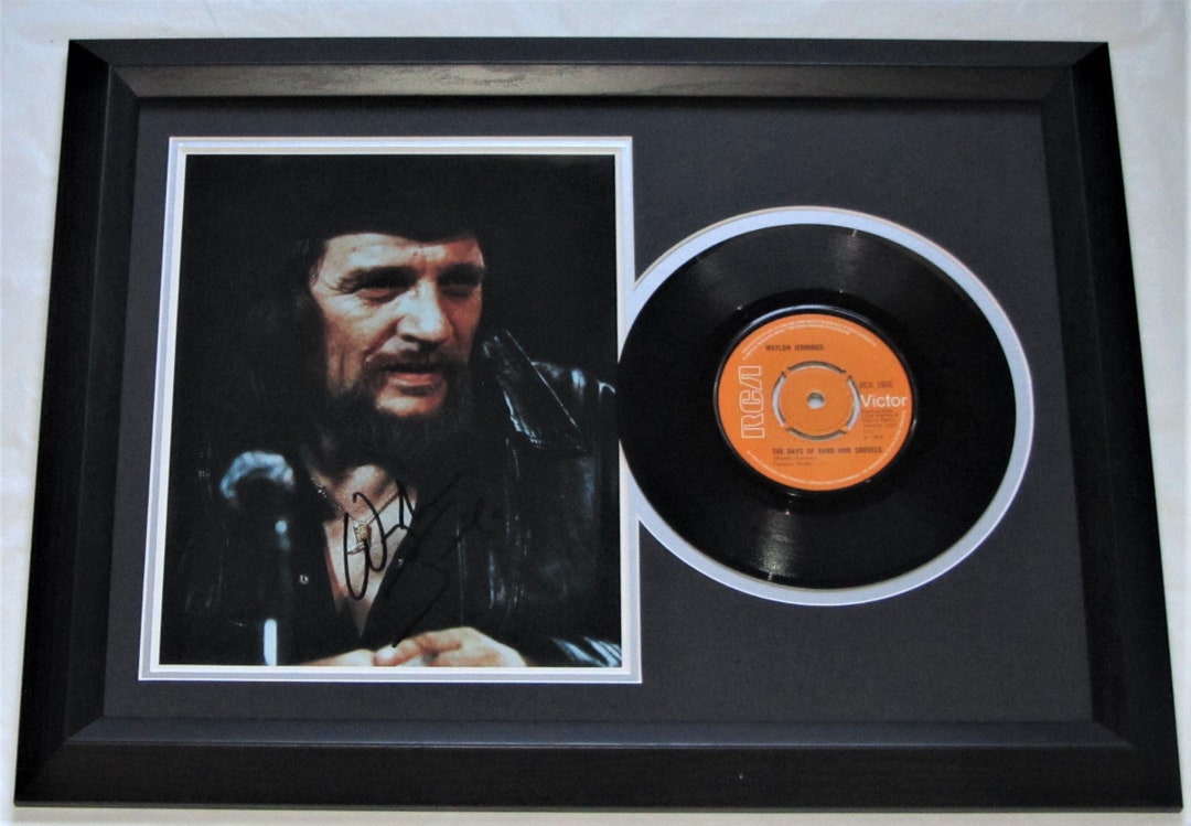 WAYLON JENNINGS Signed Awesome Framed Rare Signed 8 X 10 Photo