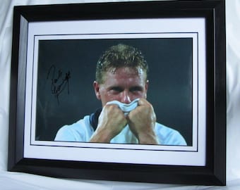 PAUL GASCOIGNE Signed Football 12 x 8 Photo Framed  Authentic Registered Dealer   . Not Copy or  Printed