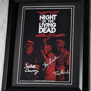 Night of The Living Dead II jointly signed by Day of The Dead alumni Lori Cardille, Terry Alexander + Jarlath Conroy.  Registered Dealer