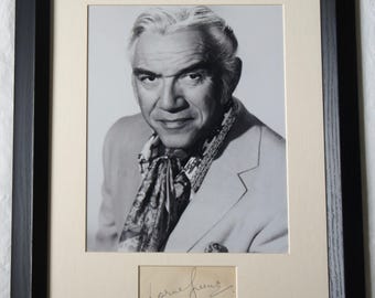 LORNE GREENE Gesigneerde BONANZA-acteur Ingelijste gematteerde vintage gesigneerde kaart Authentiek, niet kopiëren of afdrukken Geregistreerde dealer