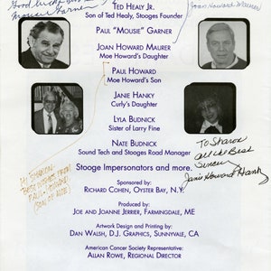 Three Stooges signed 1992 Film Fest Program authentic signed 8 x 11 inch approx . Not a copy or print.  Registered Dealer