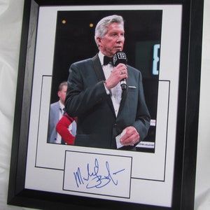 MICHAEL BUFFER signierter Ring Compere gerahmt mattierte signierte Karte mit Foto authentisch nicht kopieren oder drucken. Registrierter Händler