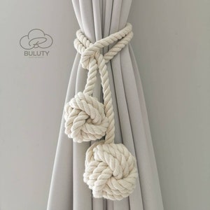 MACRAME CURTAIN TIEBACK | Single , Marine, Nautica, Curtain Holder Holdback, Modern Window Treatment, 100% Cotton Decor, Mother&#39;s Day Gift