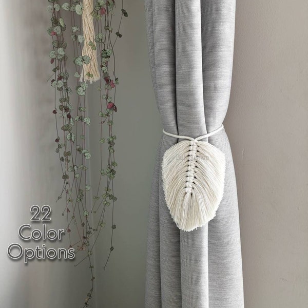 CURTAIN TIEBACK LEAF , Minimalist Macrame Curtain Holder- Holdback, Wraparound, Modern Window Treatment, Cotton Curtain Decor