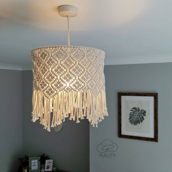 MODERN MACRAME CHANDELIER, Handmade Lamp Shade, Bohemian Ceiling Decor, Unique Gift Idea, Fabric Art, Handmade Macrame Lambshade, Home Decor