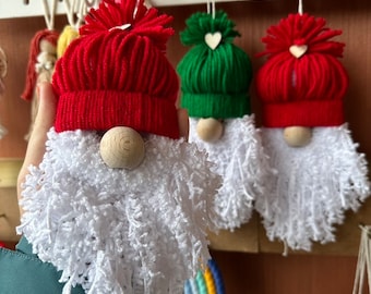 MACRAME SANTA FIGURE - Christmas Ornaments, Christmas Tree Decor - Handmade Angel - Star Tree Ornament - Cotton Christmas Gift
