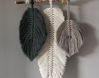 Macrame Wall Hanging, Handmade Wall Decor, Driftwood Wall Hanging, Large Wall Decoration, Unique Feather Leaf, Unique Gift Idea Home Gift