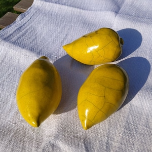 three lemons set, ceramic sculpture Raku