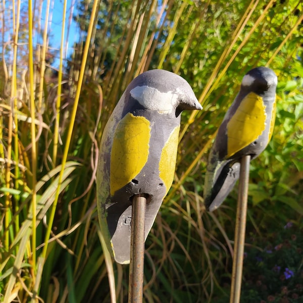 Vogel-Paar-gelb, Ton-Skulptur