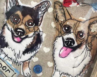 Corgi textile framed picture. Personalised pet picture. Dog lovers gift. Pet memorial.