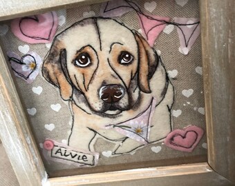 framed textile labrador picture. Personalised Dog lovers gift. Pet memorial pic. Dog gift