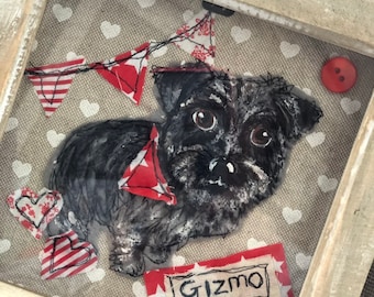 Framed fabric dog picture. Personalised pet picture. Dog lovers gift. Pet memorial. Bespoke pet picture. Any breed